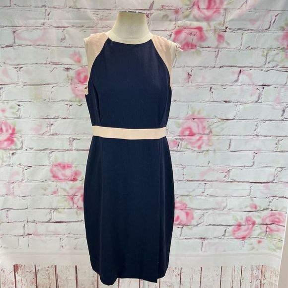 J. Crew Women's Sleeveless Nude Accents Front Slit Sheath Dress In Navy Size 12 - Picture 3 of 13